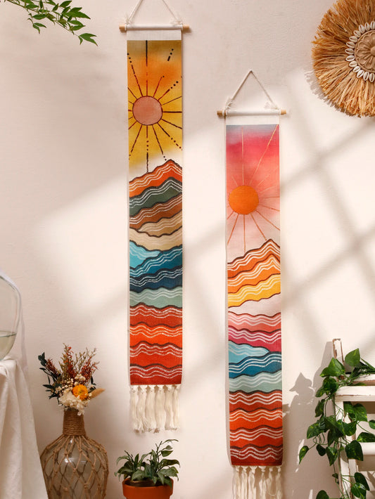 Macrame Wall Tapestry Mountain & Sunrise and sunset Boho Home Decoration Tapestry Wall Hanging Room Decors Aesthetic Wall Decor